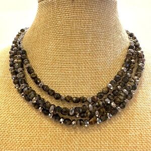 White House Black Market Necklace silver tone multistrand black face glass bead